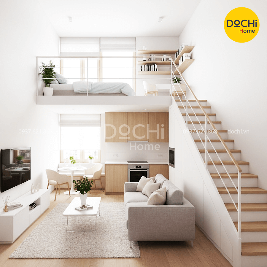 Mẫu thiết kế nội thất căn hộ 30m2 có gác lửng