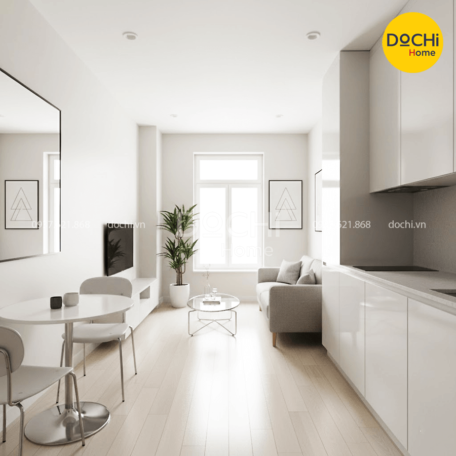 Mẫu thiết kế nội thất căn hộ 30m2 tối giản và tinh tế