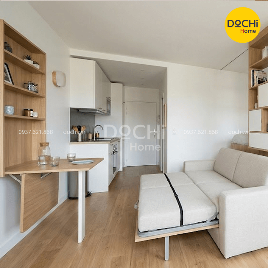 Mẫu thiết kế nội thất căn hộ 30m2 sử dụng đồ nội thất thông minh