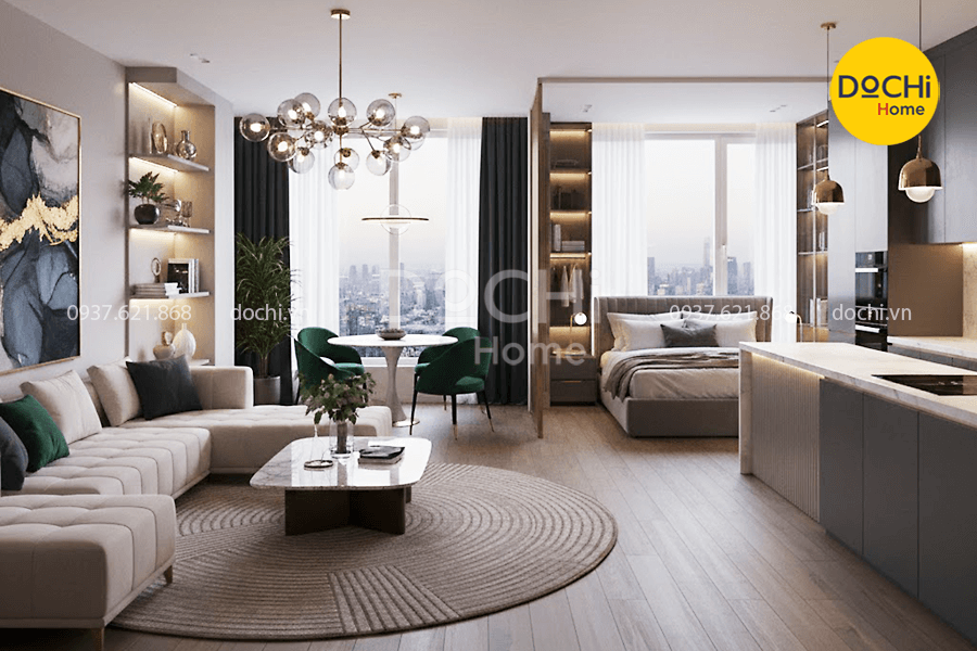 Mẫu thiết kế nội thất căn hộ 55m2 phong cách sang trọng