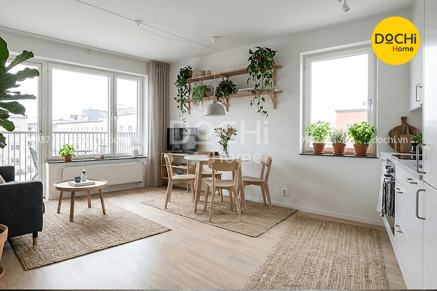 Mẫu thiết kế nội thất căn hộ 55m2 có kết hợp cây xanh