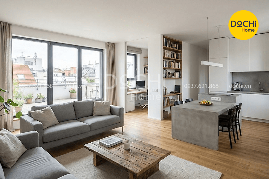 Mẫu thiết kế nội thất căn hộ 55m2 hiện đại, tiện nghi