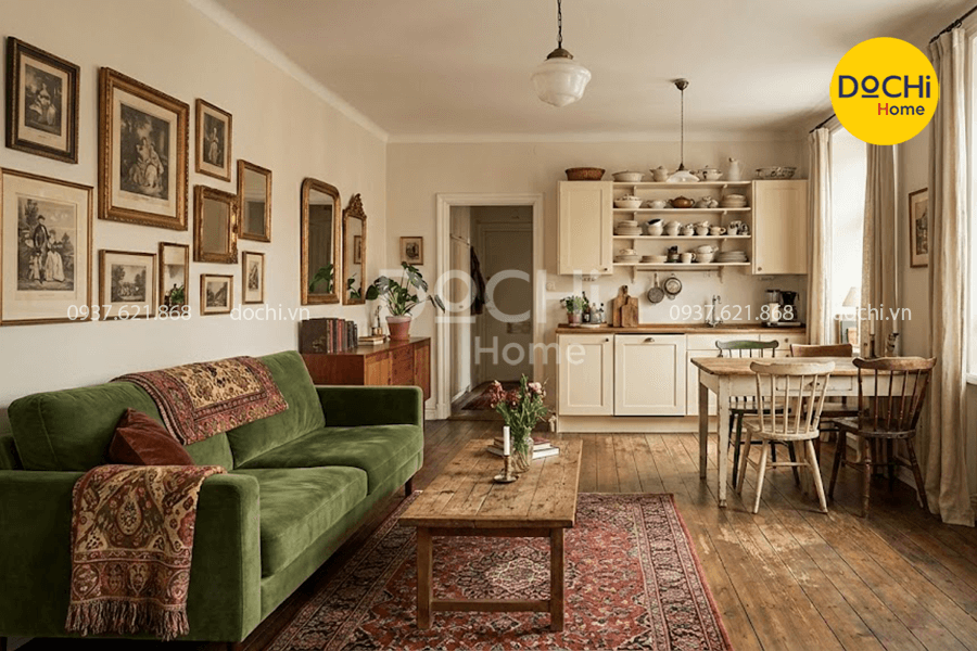 Mẫu thiết kế nội thất căn hộ 55m2 phong cách Vintage