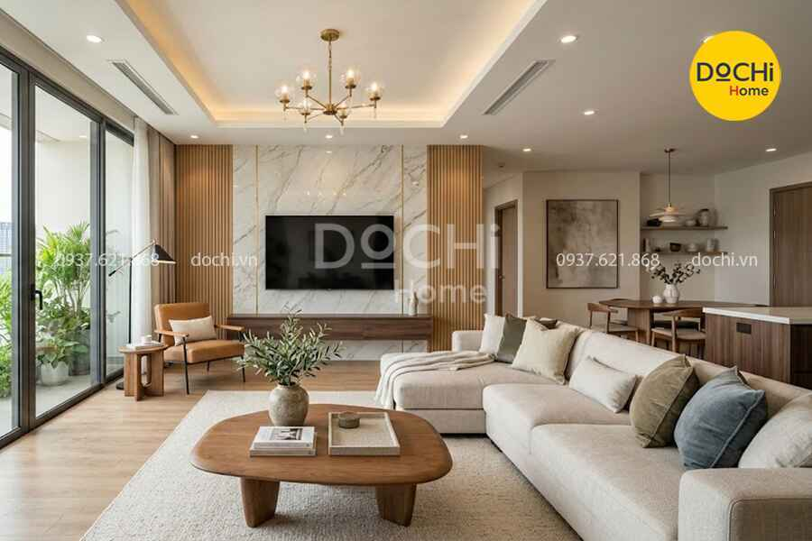 Mẫu thiết kế nội thất chung cư 78m2 phong cách Luxury
