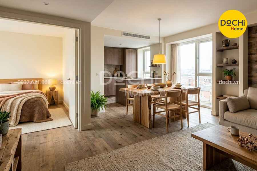 Thiết kế nội thất nhà chung cư 130m2 phong cách Rustic