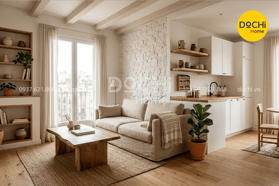 Thiết kế nội thất căn hộ chung cư 64m2 phong cách Rustic