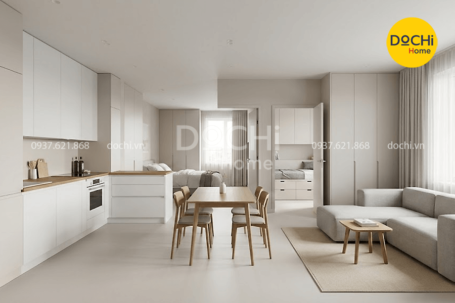 Mẫu thiết kế nội thất chung cư 66m2 2 phòng ngủ