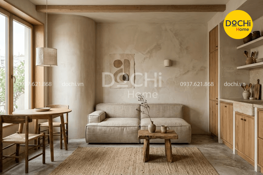 Mẫu thiết kế nội thất chung cư 66m2 phong cách Wabi Sabi