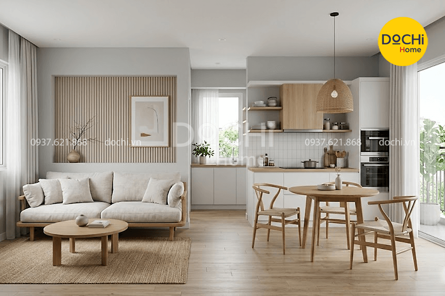Mẫu thiết kế nội thất chung cư 66m2 phong cách Japandi