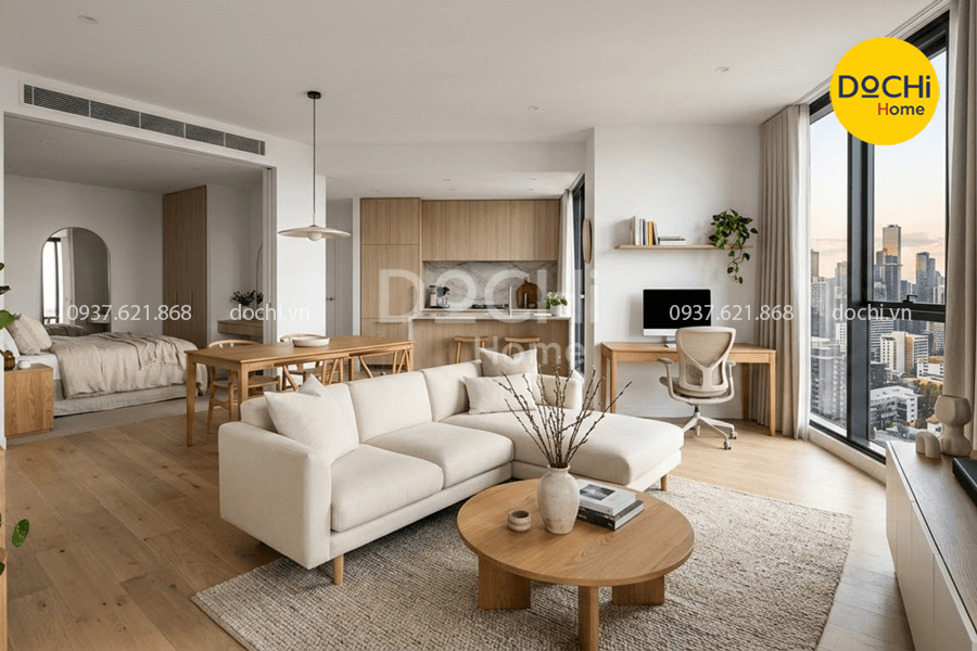 Mẫu thiết kế nội thất chung cư 67m2 1 phòng ngủ