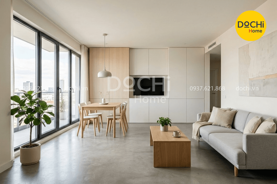 Mẫu thiết kế nội thất chung cư 67m2 phong cách tối giản