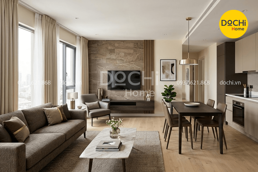 Mẫu thiết kế nội thất chung cư 68m2 phong cách sang trọng