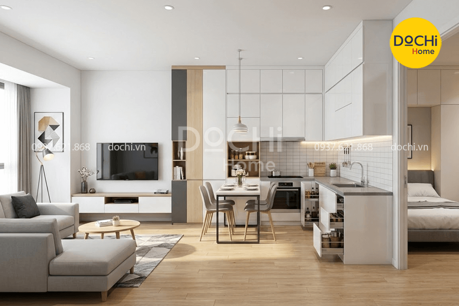 Mẫu thiết kế nội thất chung cư 68m2 phong cách hiện đại