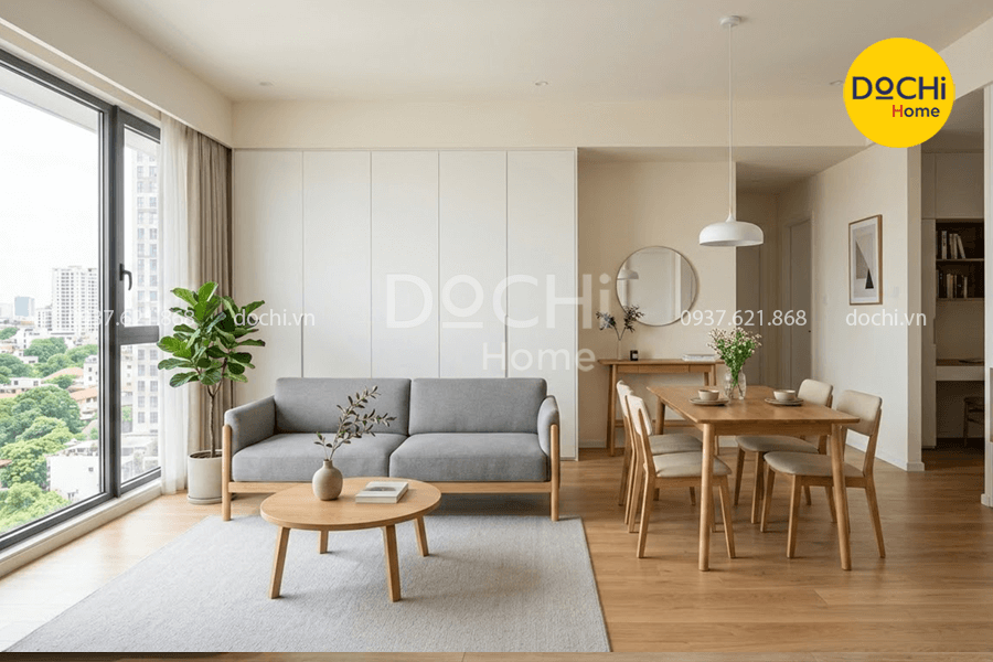 Mẫu thiết kế nội thất chung cư 68m2 phong cách tối giản