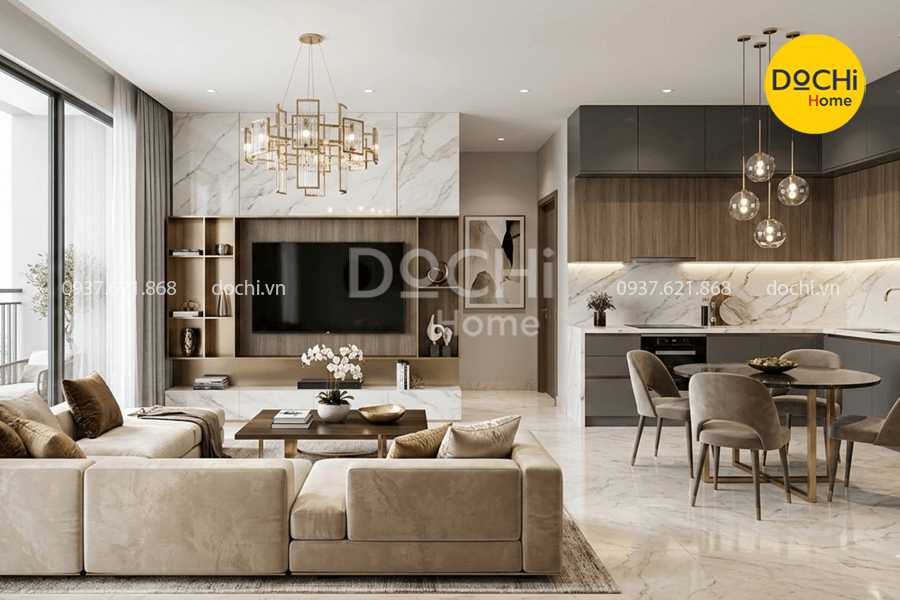 Mẫu thiết kế nội thất chung cư 72m2 phong cách Luxury