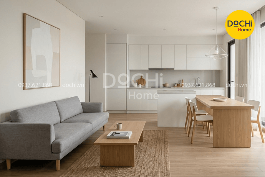 Mẫu thiết kế nội thất chung cư 72m2 phong cách tối giản