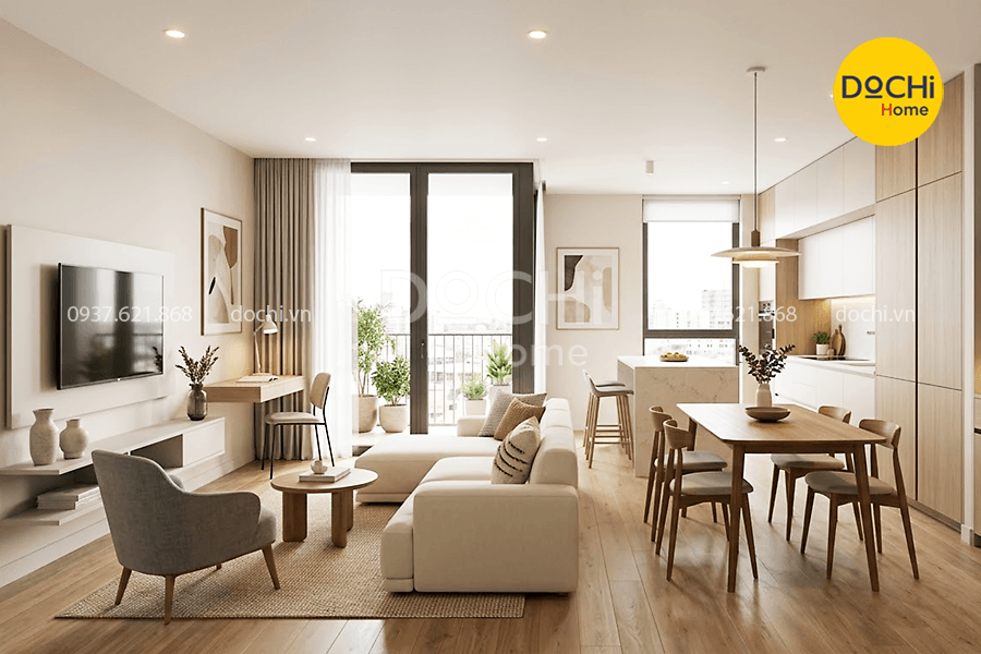 Mẫu thiết kế nội thất căn hộ 75m2 hiện đại tiện nghi