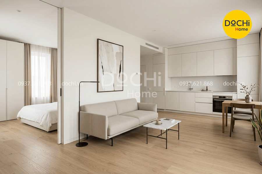 Mẫu thiết kế nội thất căn hộ 75m2 tối giản