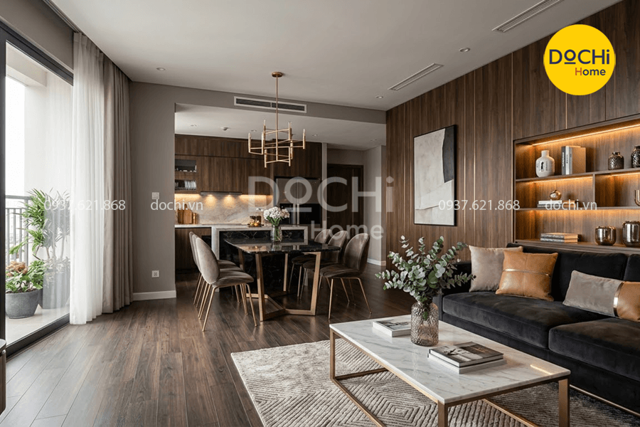 Mẫu thiết kế nội thất căn hộ 75m2 phong cách Luxury