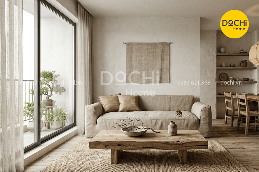 Mẫu thiết kế nội thất căn hộ 75m2 phong cách Wabi Sabi