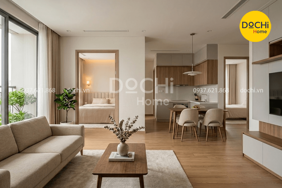 Mẫu thiết kế nội thất chung cư 76m2 2 phòng ngủ sang trọng