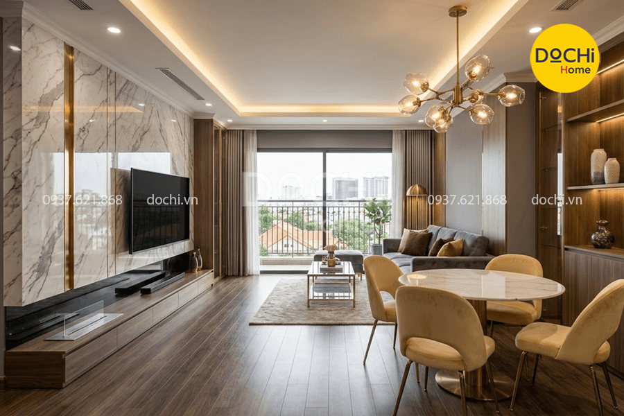 Mẫu thiết kế nội thất chung cư 76m2 phong cách Luxury