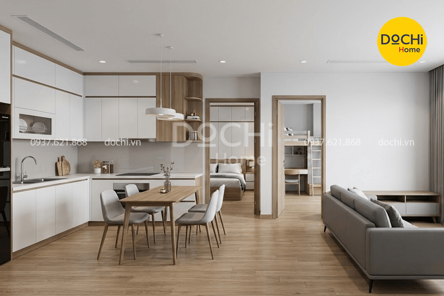 Mẫu thiết kế nội thất chung cư 76m2 3 phòng ngủ hiện đại
