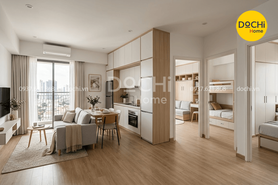 Thiết kế nội thất chung cư 77m2 3 phòng ngủ tối ưu không gian