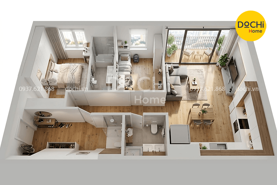 Giải pháp phân chia mặt bằng công năng cho căn hộ 78m2