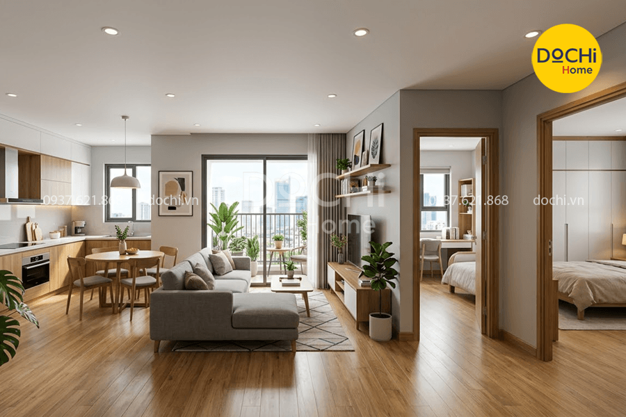 Mẫu thiết kế nội thất chung cư 85m2 2 phòng ngủ