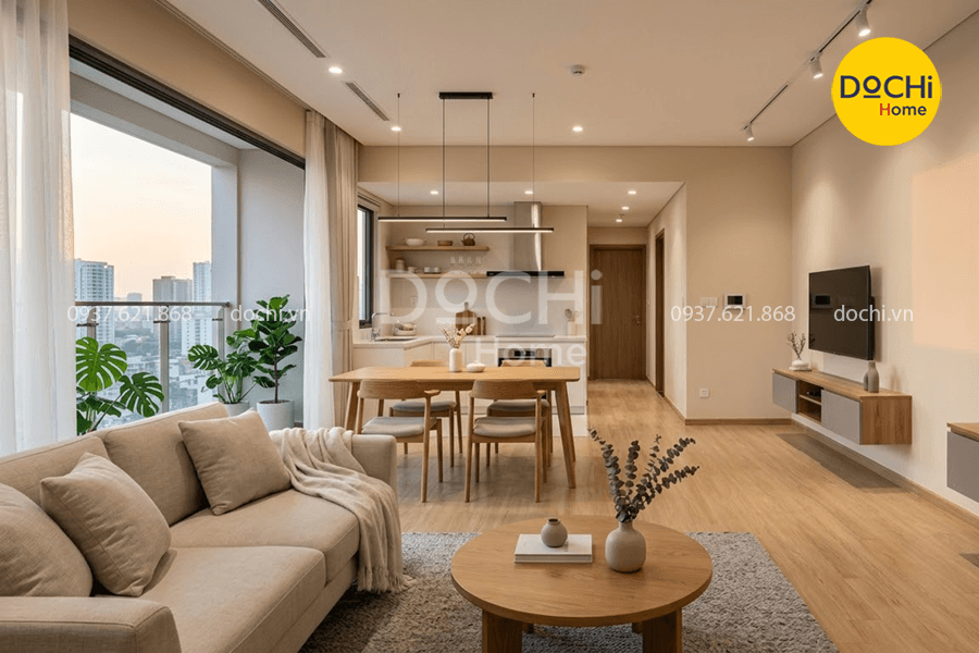 Mẫu thiết kế nội thất chung cư 85m2 hiện đại