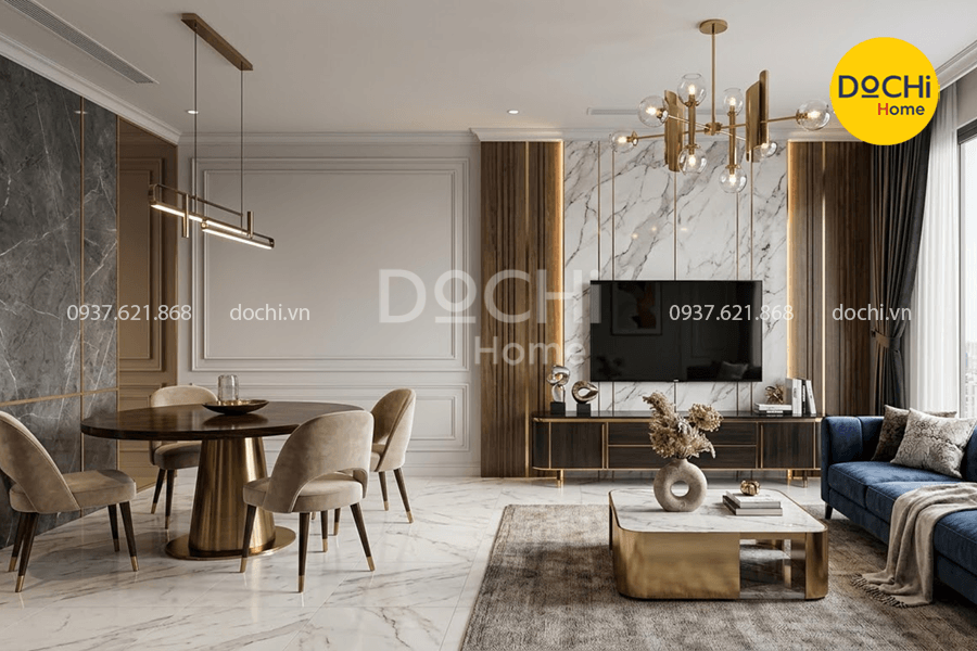 Mẫu thiết kế nội thất chung cư 85m2 phong cách Luxury