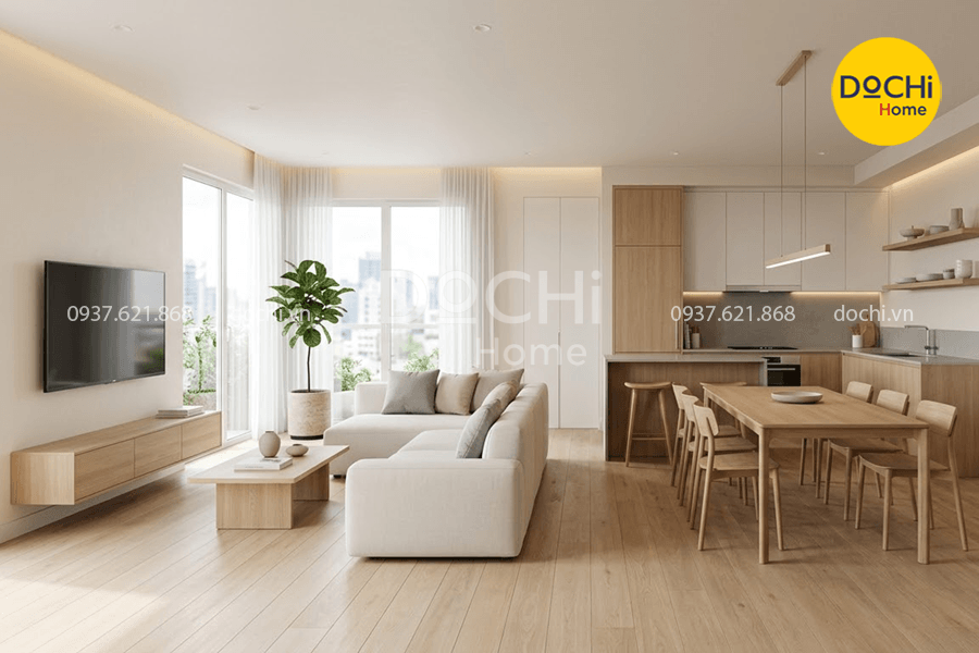 Mẫu thiết kế nội thất chung cư 85m2 2 phong cách tối giản
