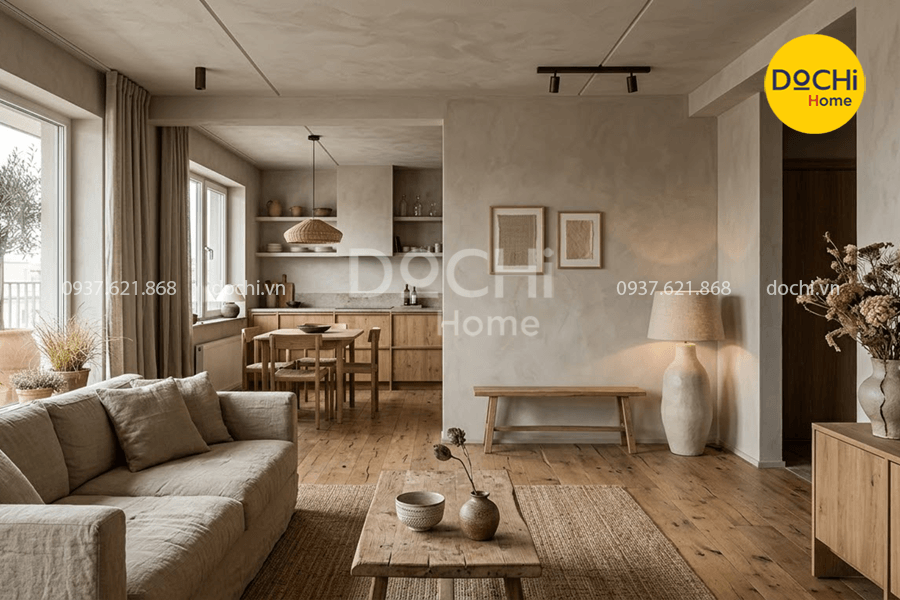 Mẫu thiết kế nội thất chung cư 85m2 2 phong cách Wabi Sabi