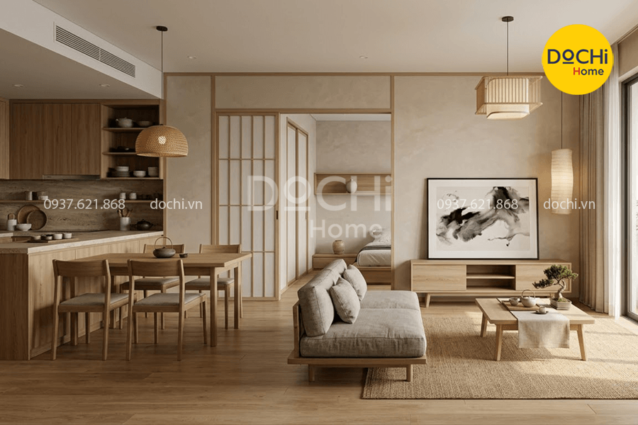 Mẫu thiết kế nội thất chung cư 86m2 phong cách Nhật Bản