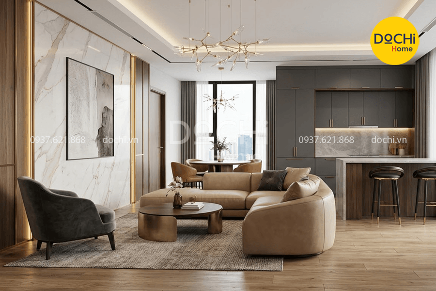 Mẫu thiết kế nội thất chung cư 86m2 2 phong cách Luxury