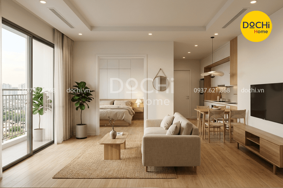 Mẫu thiết kế nội thất chung cư 86m2 2 phong cách tối giản