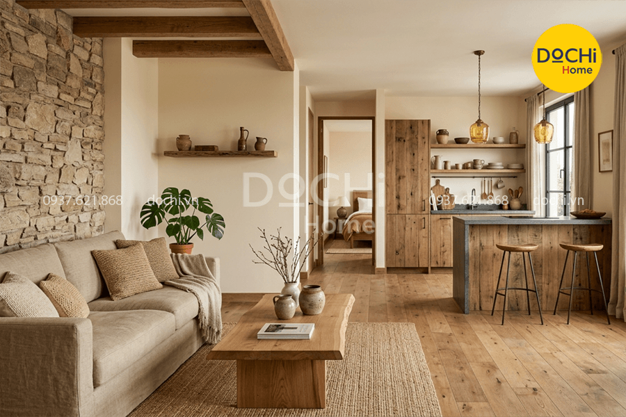 Mẫu thiết kế nội thất chung cư 86m2 2 phong cách Rustic