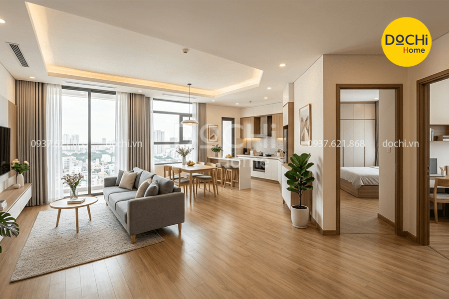 Mẫu thiết kế nội thất chung cư 95m2 2 phòng ngủ