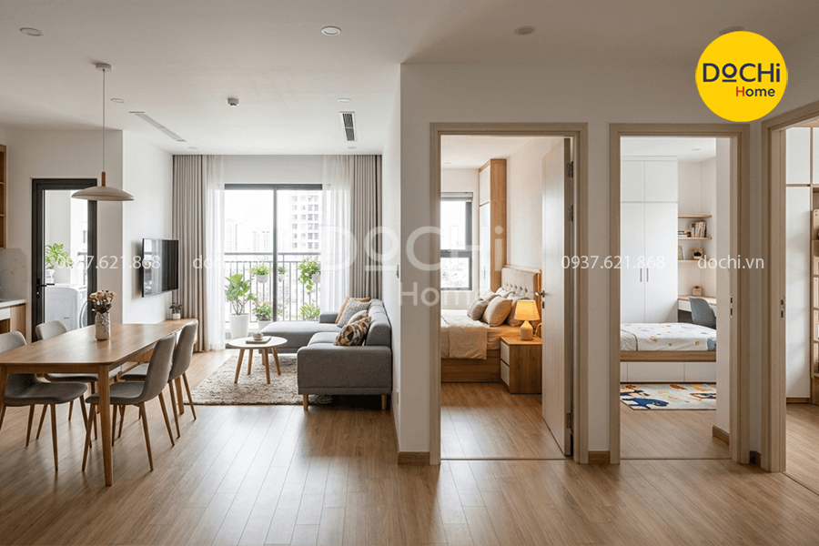 Mẫu thiết kế nội thất chung cư 95m2 3 phòng ngủ