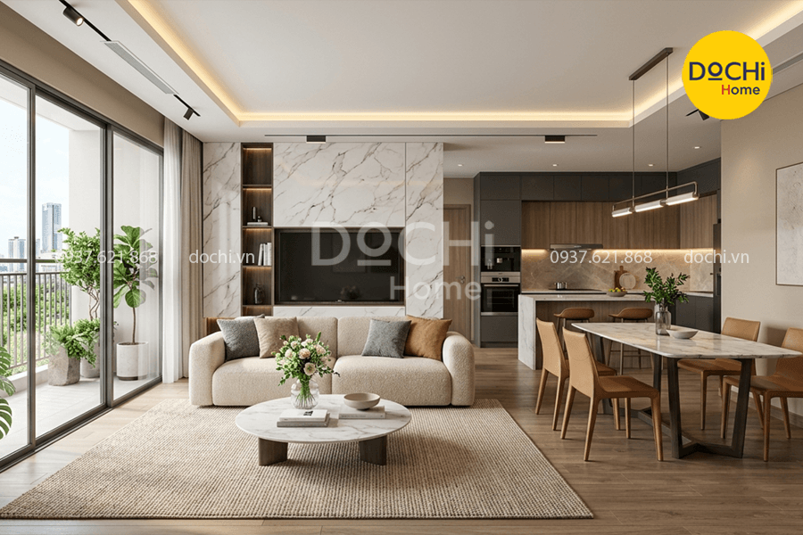 Mẫu thiết kế nội thất chung cư 95m2 hiện đại sang trọng