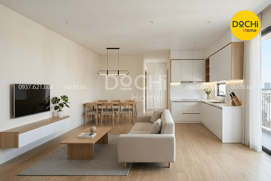 Mẫu thiết kế nội thất chung cư 95m2 phong cách tối giản