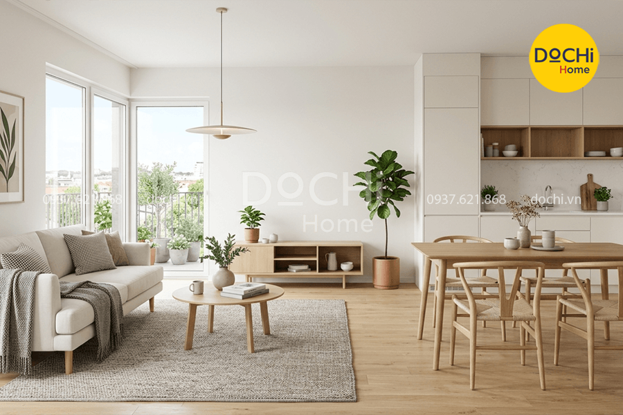 Mẫu thiết kế nội thất chung cư 95m2 phong cách Scandinavian