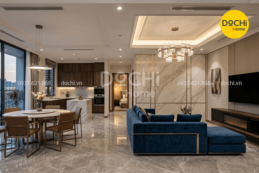 Mẫu thiết kế nội thất chung cư 95m2 phong cách Luxury
