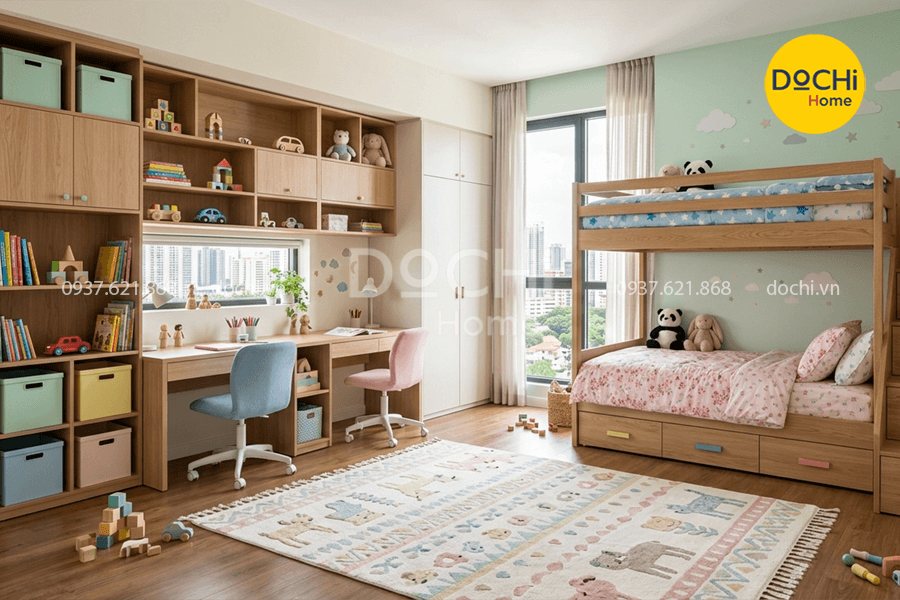 Bố trí nội thất phòng ngủ cho bé