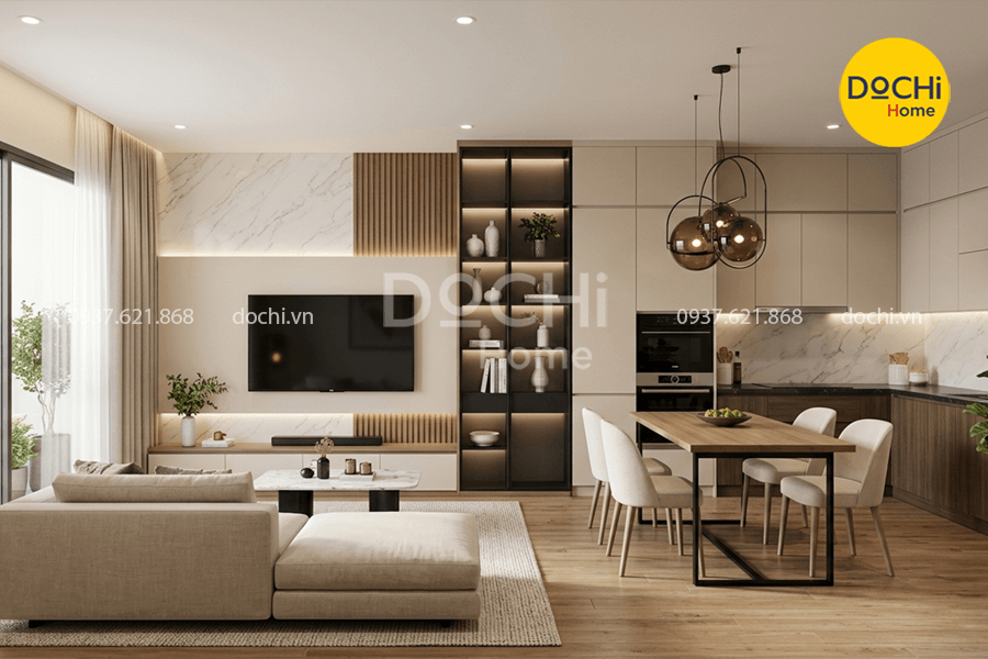 Mẫu thiết kế nội thất chung cư 96m2 hiện đại, sang trọng