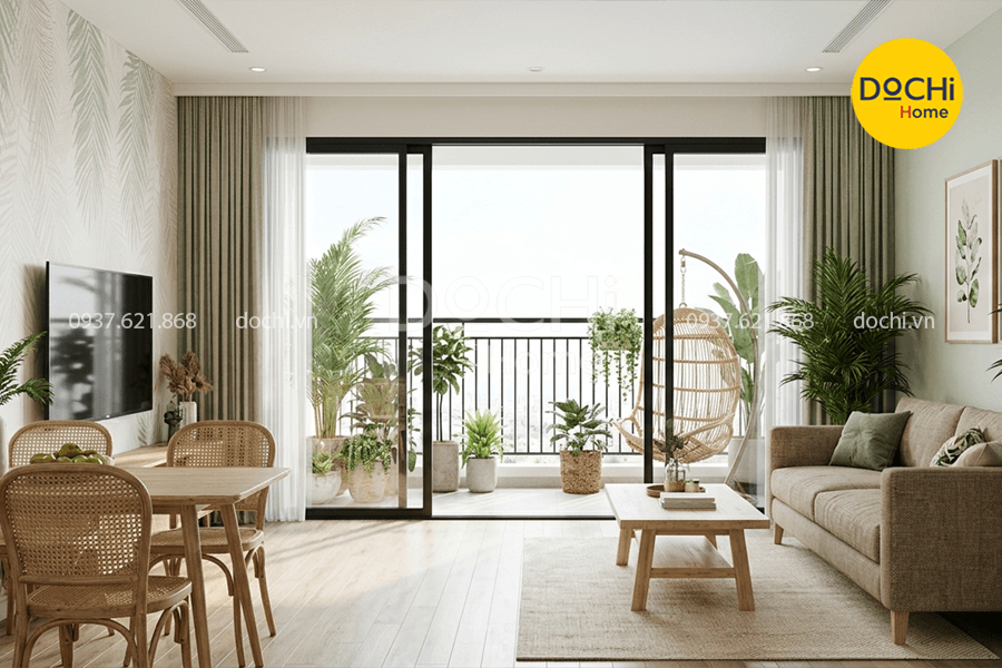 Mẫu thiết kế nội thất chung cư 96m2 phong cách Tropical