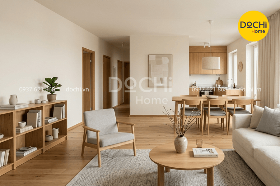 Mẫu thiết kế nội thất chung cư 96m2 phong cách Scandinavian