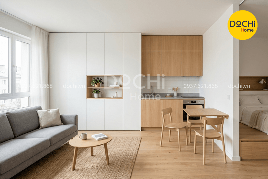 Mẫu thiết kế nội thất căn hộ 40m2 tối giản