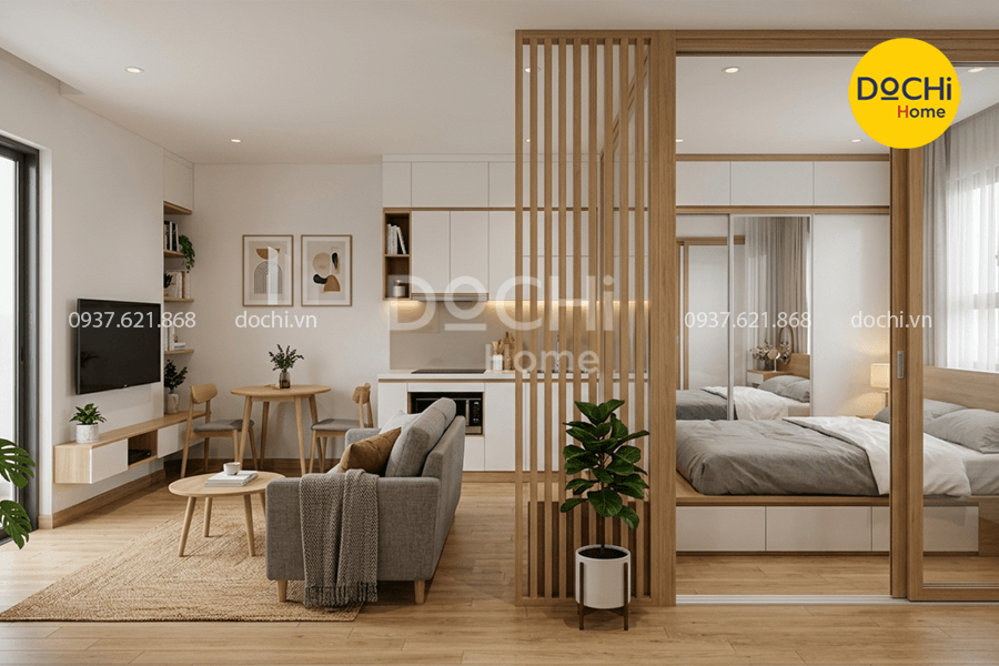 Mẫu thiết kế nội thất căn hộ 40m2 1 phòng ngủ